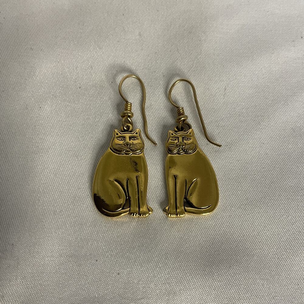 VTG VINTAGE 1980s LUREL BIRCH GOLD TONE CAT EARRINGS